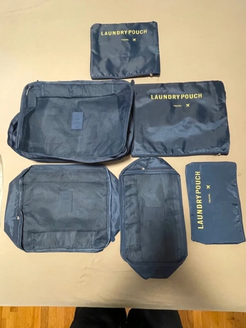 Blue Travel Packing Cubes & Laundry Pouch 6 Piece Set New